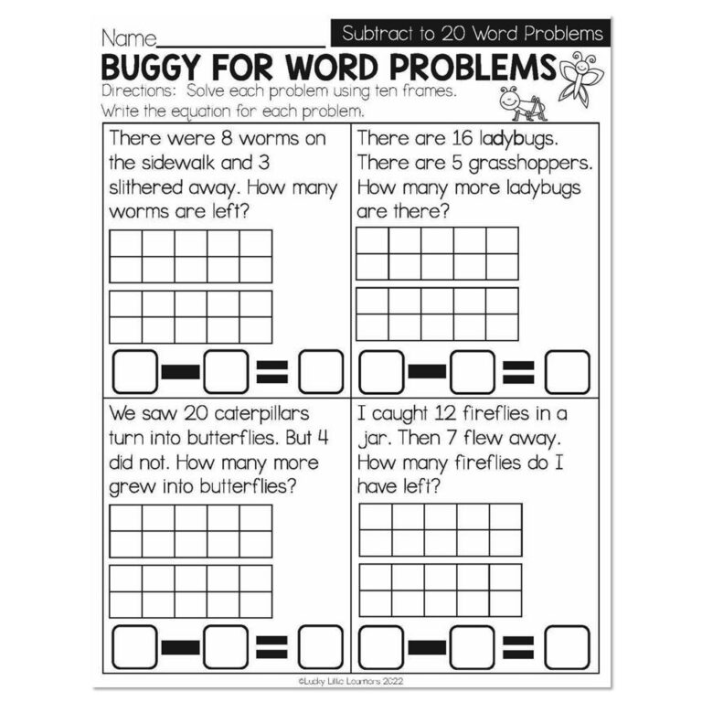 Spring - Early Finishers 1st Grade - Math - Subtract to 20 Word ...