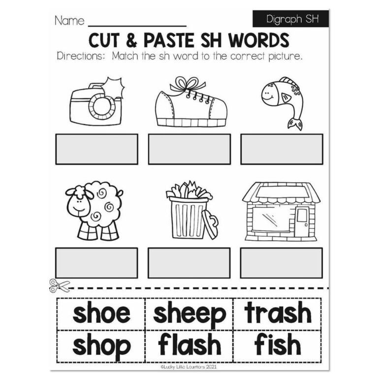 Winter - Early Finishers 1st Grade - ELA - Digraph SH - Cut and Paste ...