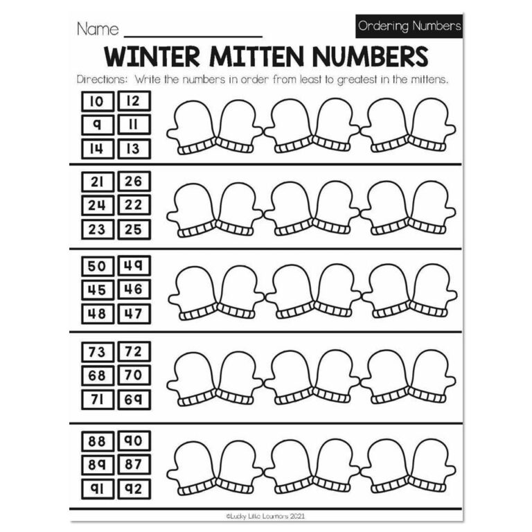 Winter - Early Finishers 1st Grade - Math - Ordering Numbers - Winter ...