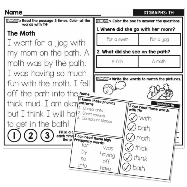 1st Grade Decodable Phonics Passage - Digraphs - TH - Lucky Little Learners