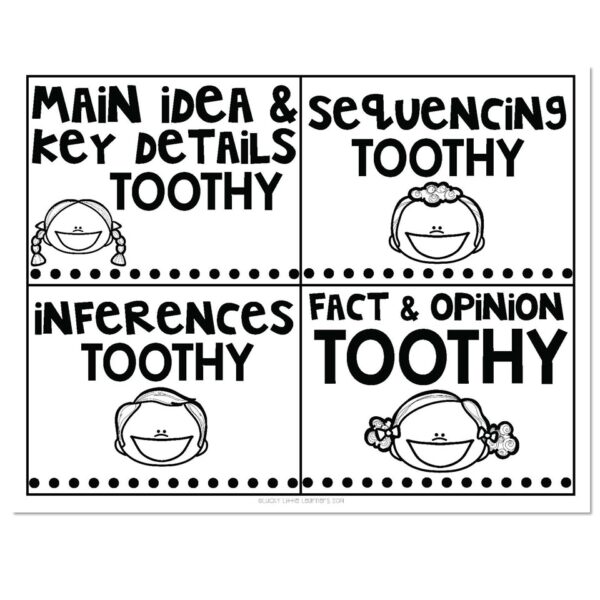 2nd Grade - Reading Comprehension Toothy Task Cards - Container Covers ...