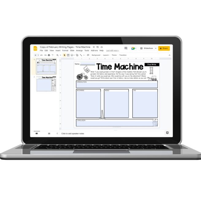 Digital - February Writing Pages - Free Write - Time Machine - Lucky ...