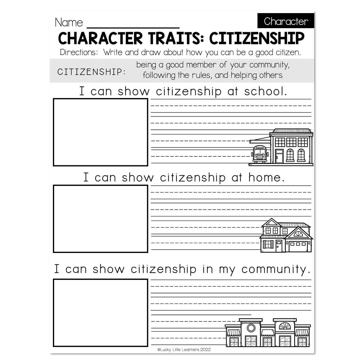 Fall Early Finishers 1st Grade Character Traits Citizenship