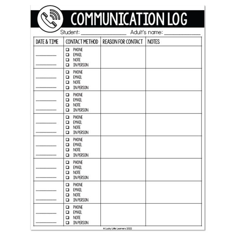 Classroom Setup - Back to School Resources - Parent Communication Log ...