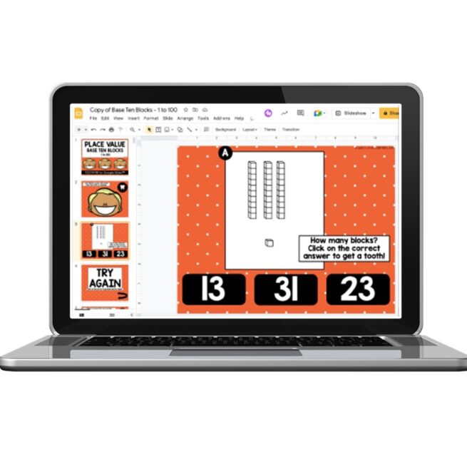 Digital - 1st and 2nd Grade Math Toothy® Task Cards - Base Ten Blocks 2 ...
