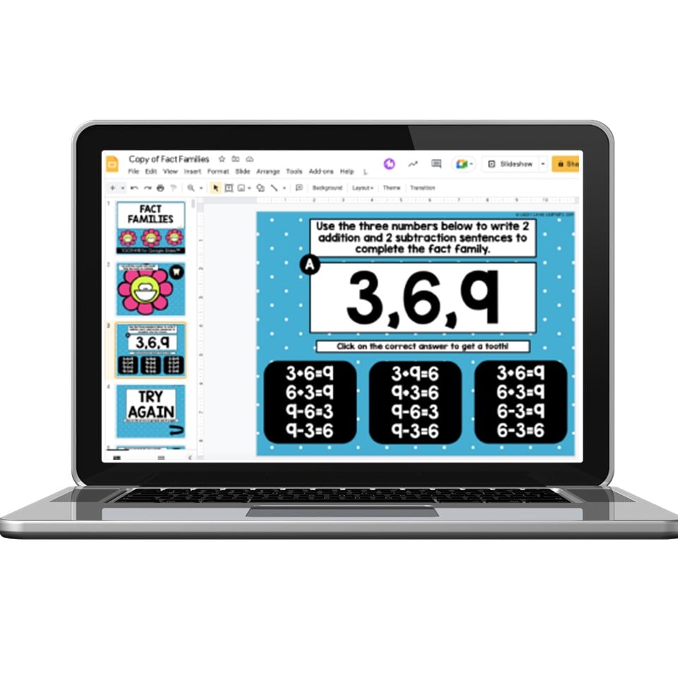 Digital - 1st and 2nd Grade Math Toothy Task Cards - Fact Families - Lucky  Little Learners