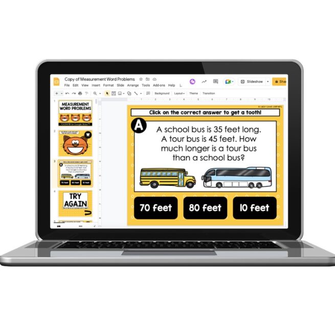 Digital - 1st and 2nd Grade Math Toothy® Task Cards - Measurement Word ...