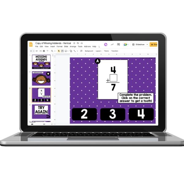 Digital - 1st and 2nd Grade Math Toothy® Task Cards - Missing Addends ...