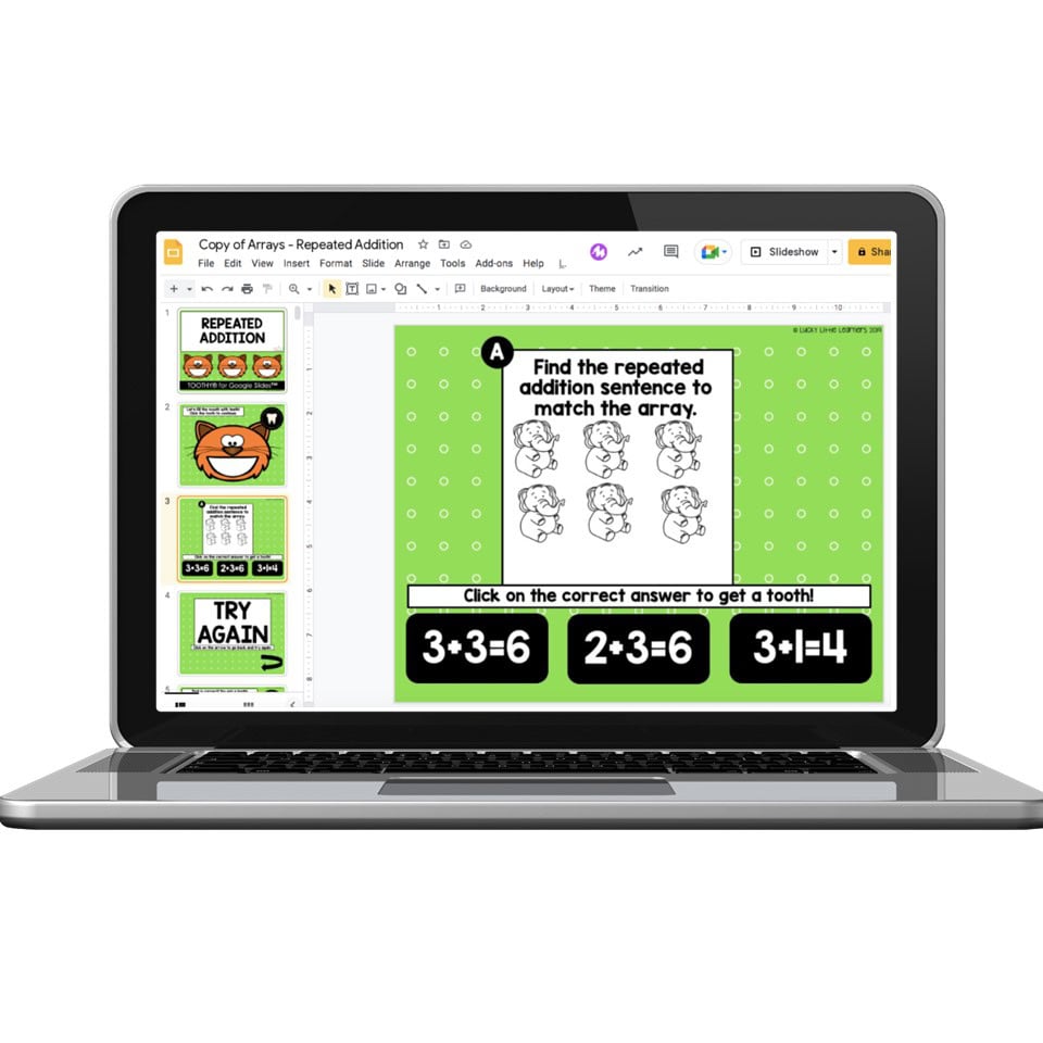 Digital - 1st & 2nd Grade - Math Toothy® Task Cards - Repeated Addition ...