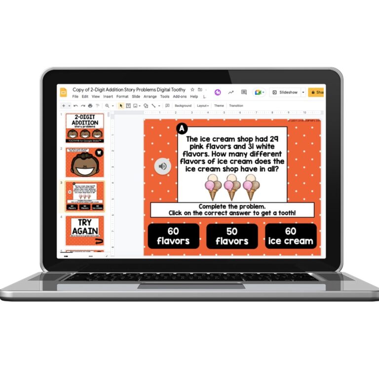 Digital - 1st & 2nd Grade - Math Toothy® Task Cards - Story Problems 2 ...