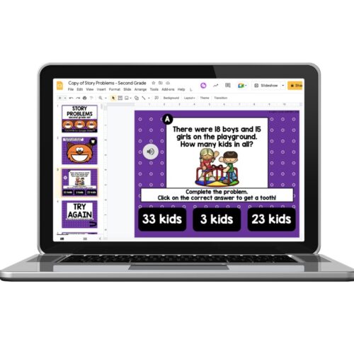 Digital - 1st & 2nd Grade - Math Toothy® Task Cards - Story Problems ...