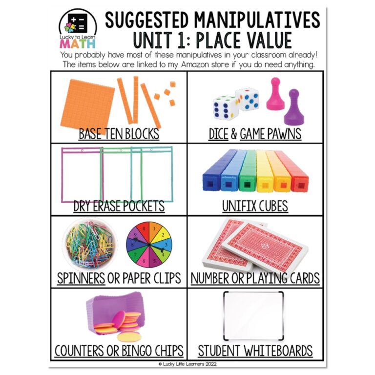 Lucky to Learn Math - Unit 1 - Manipulative List - Lucky Little Learners