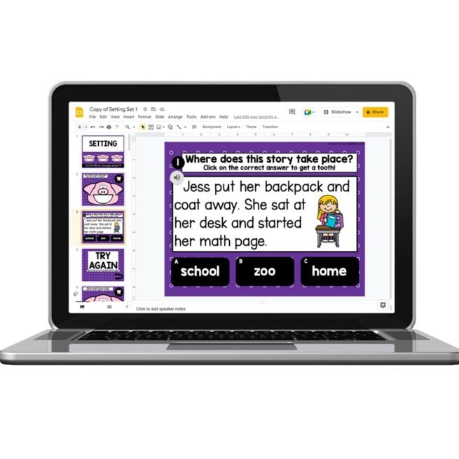 Digital Toothy - Reading Comprehension - 1st Grade - Setting - Set 1 ...