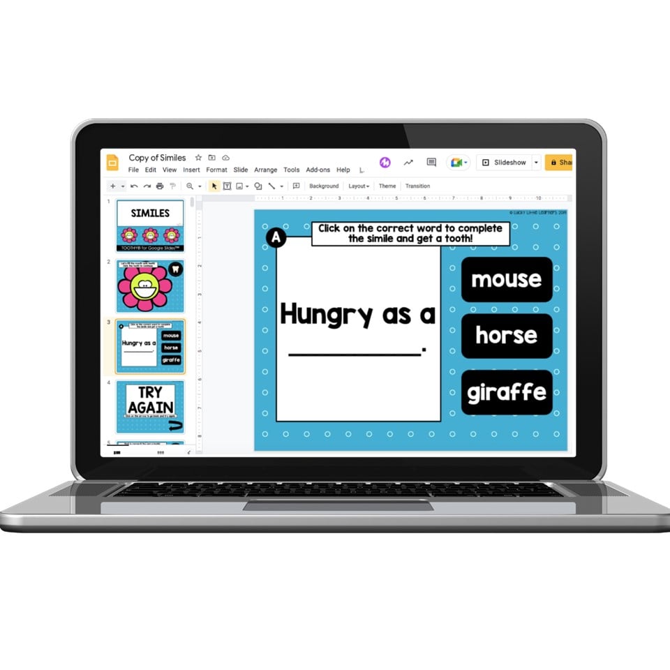 Digital Toothy - Reading Comprehension - 2nd & 3rd Grade - Similes ...