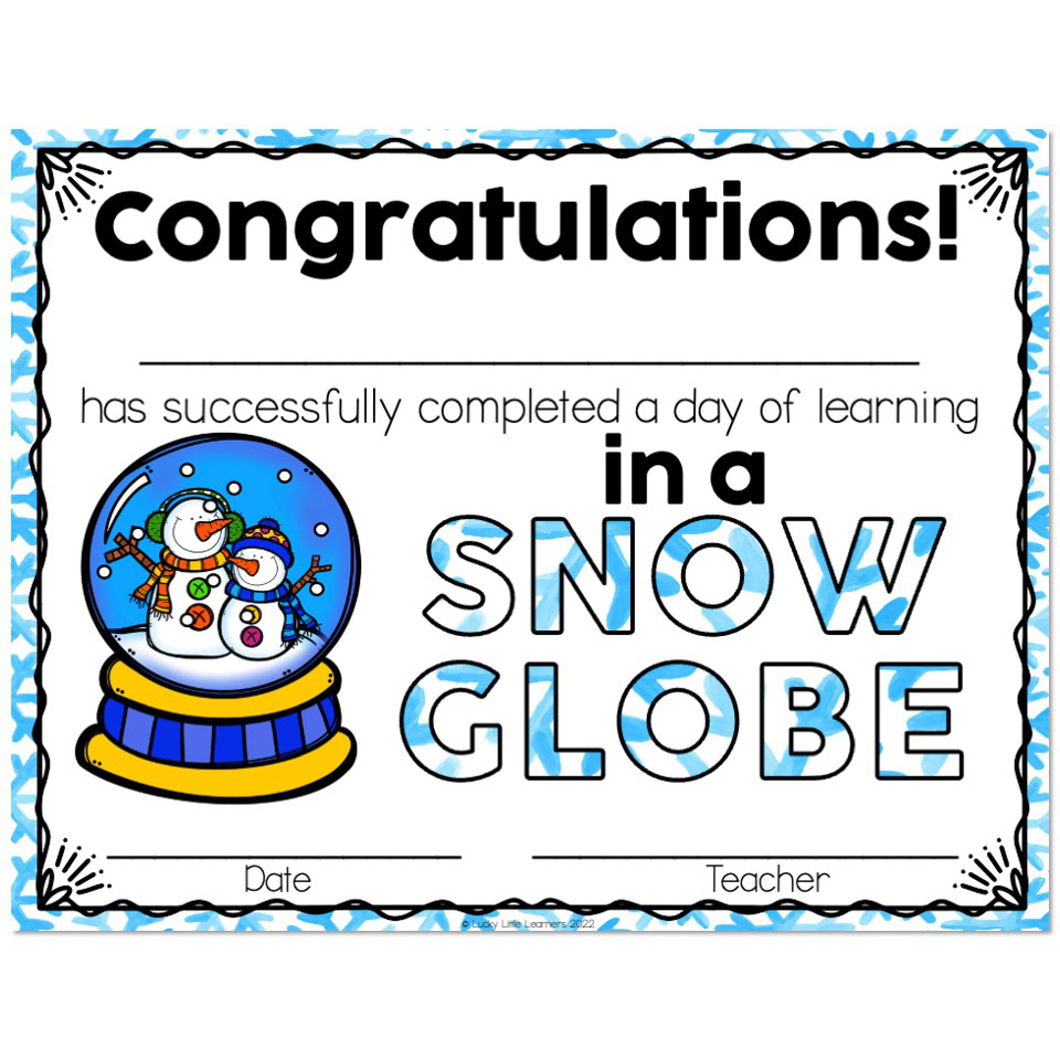 Classroom Transformation - Snow Globe - Certificate - Lucky Little Learners