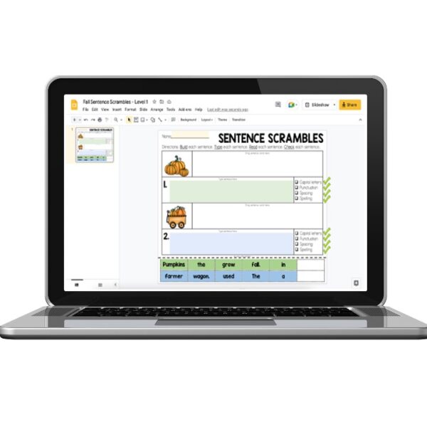 Digital Fall Sentence Scrambles - Level 1 - Page 3 - Lucky Little Learners