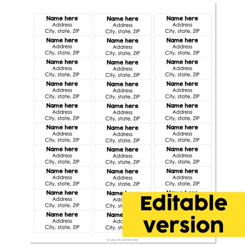 Pen Pal Pack - Editable Address Labels - Lucky Little Learners