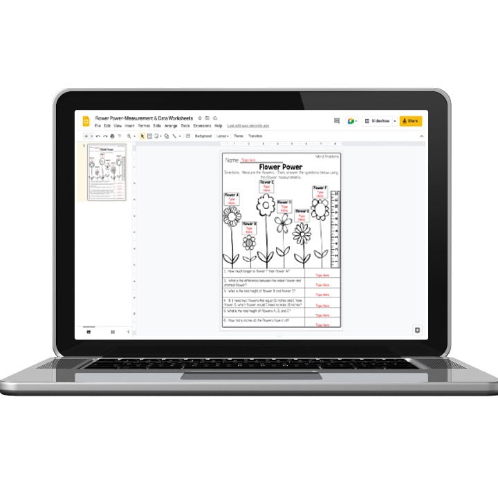 Digital 2nd Grade Math Worksheets - Measurement - Flower Power - Lucky ...