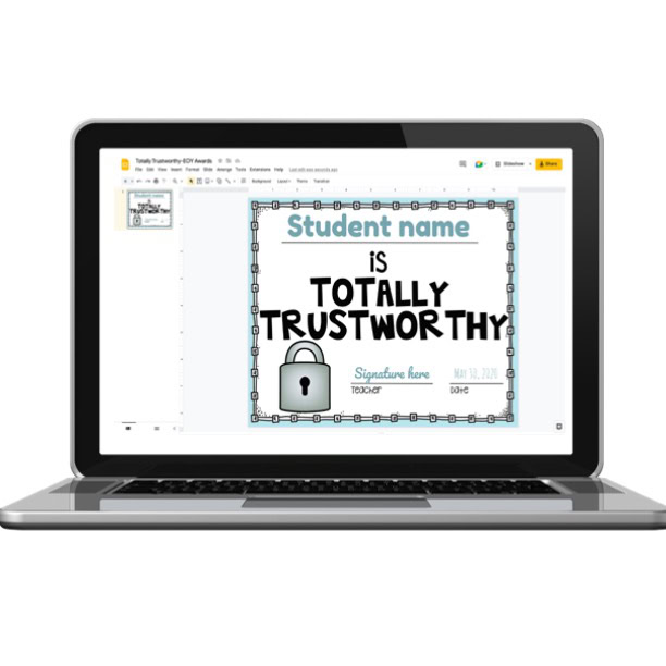 Digital End of Year Awards - Totally Trustworthy - Lucky Little Learners
