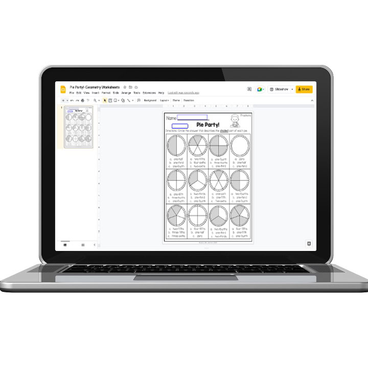 Digital Math Worksheets - Geometry - Pie Party - Lucky Little Learners