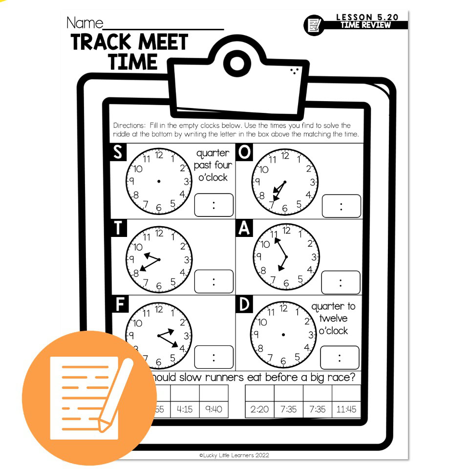 Lucky to Learn Math - Lesson 5.20 - Time Review - Independent Practice ...