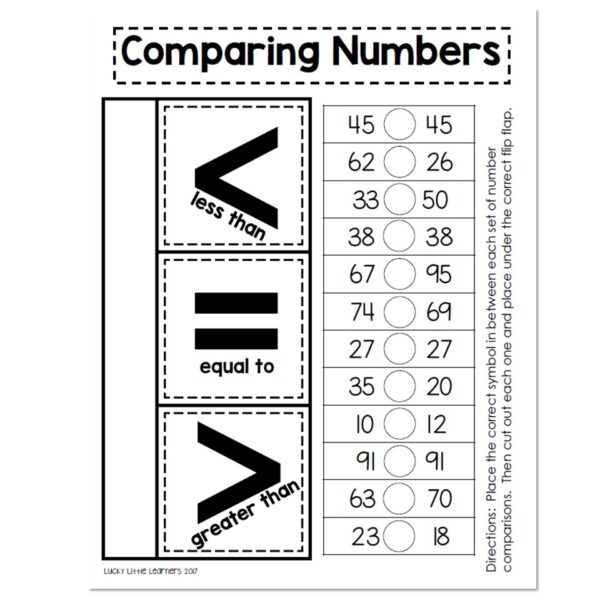 Comparing Numbers Practice Sheet - Lucky Little Learners