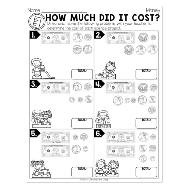 Sub Plans - End of Year - Money - How Much Did It Cost? - Lucky Little ...