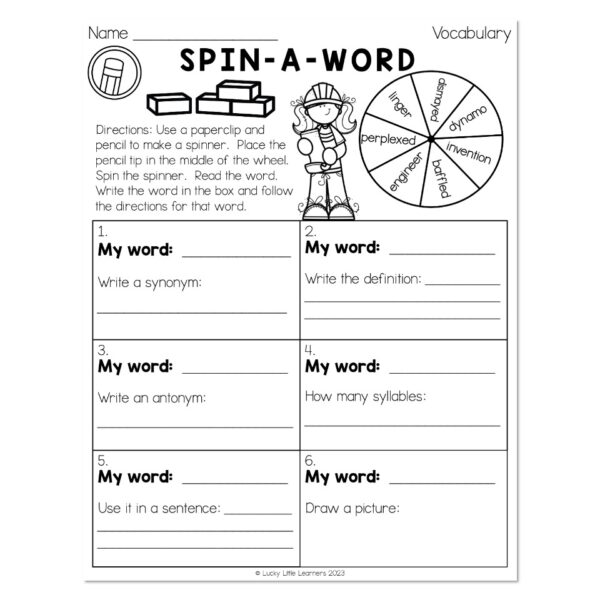 Sub Plans - End of Year - Rosie Revere, Engineer - Vocabulary Spin a ...