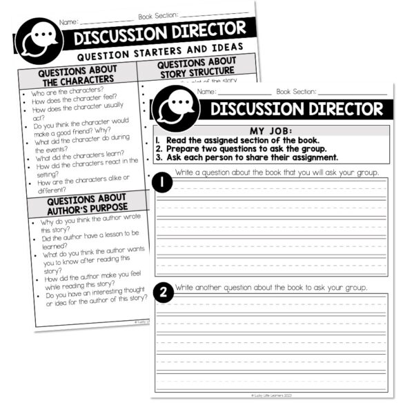 Literature Circles - Discussion Director Materials - Lucky Little Learners