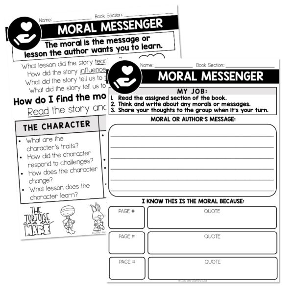 Literature Circles - Moral Messenger Materials - Lucky Little Learners