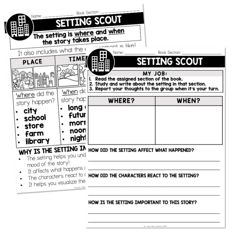Literature Circles - Setting Scout Materials - Lucky Little Learners