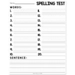 Spelling Test Template - 20 Words, Sentence Lines - Lucky Little Learners