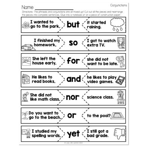 Grammar - Interactive Notebook - Conjunctions - Lucky Little Learners