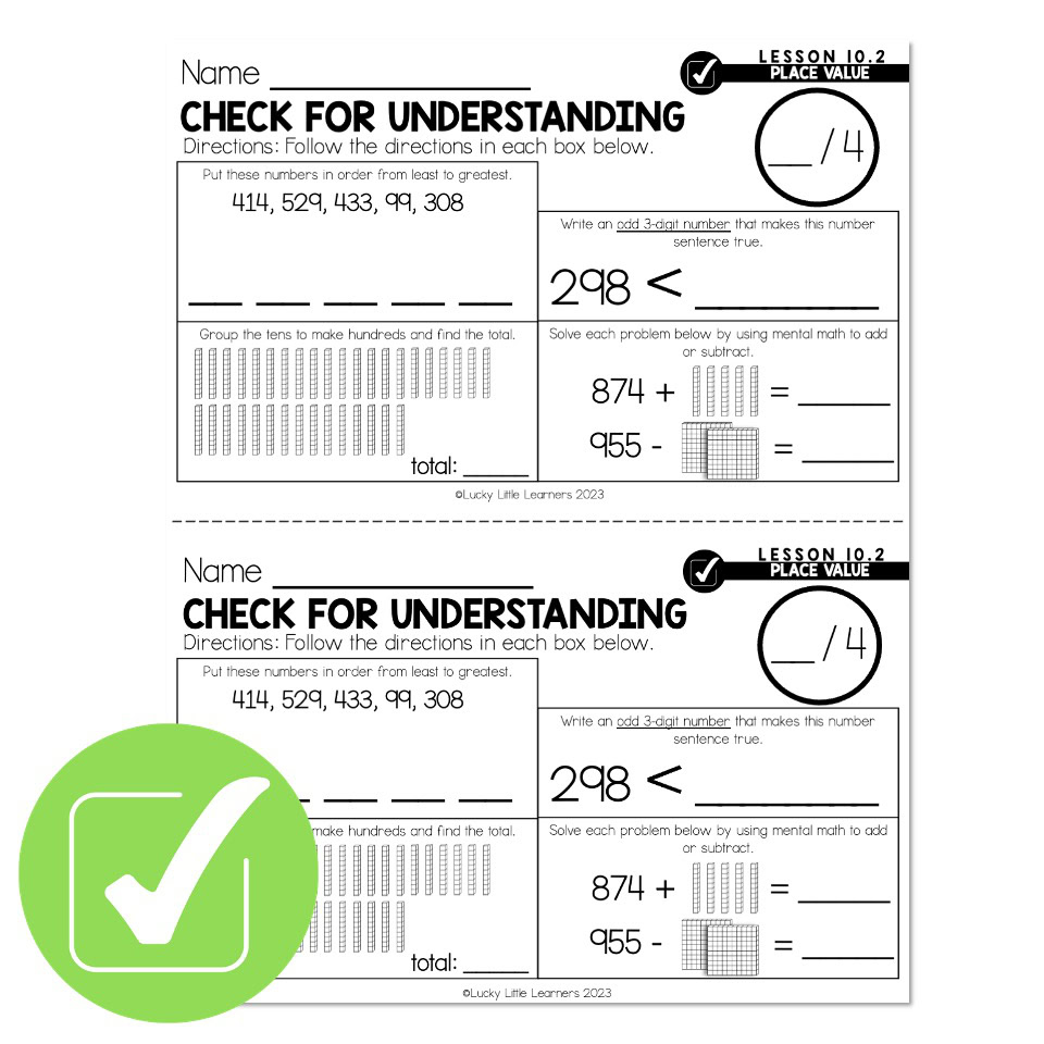 Lucky to Learn Math - Lesson 10.2 - Place Value Review - Check for ...