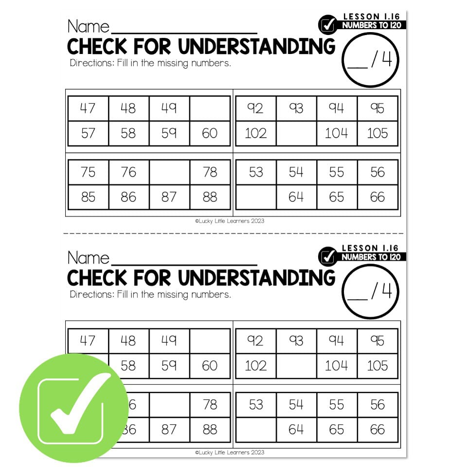 Lucky to Learn Math - 1st Grade - Lesson 1.16 - Numbers to 120 - Check ...
