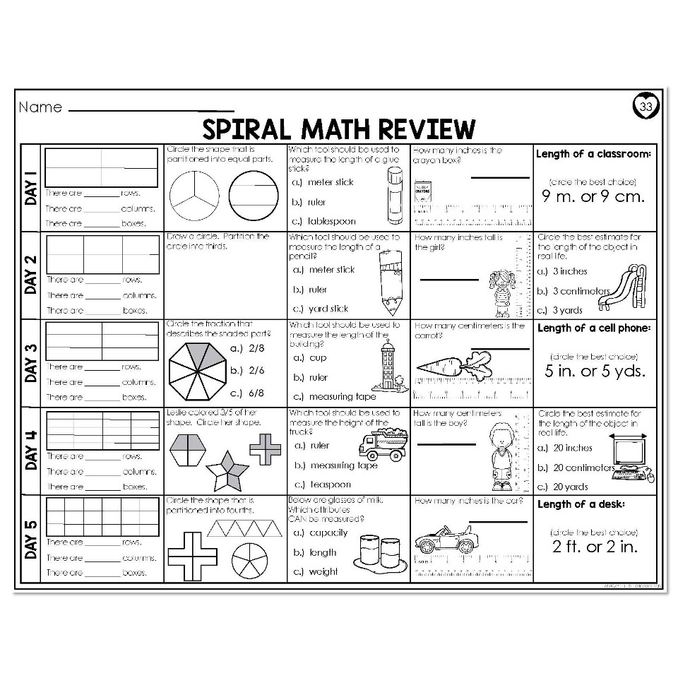 2nd Grade Spiral Math - Week 33 - At - Lucky Little Learners