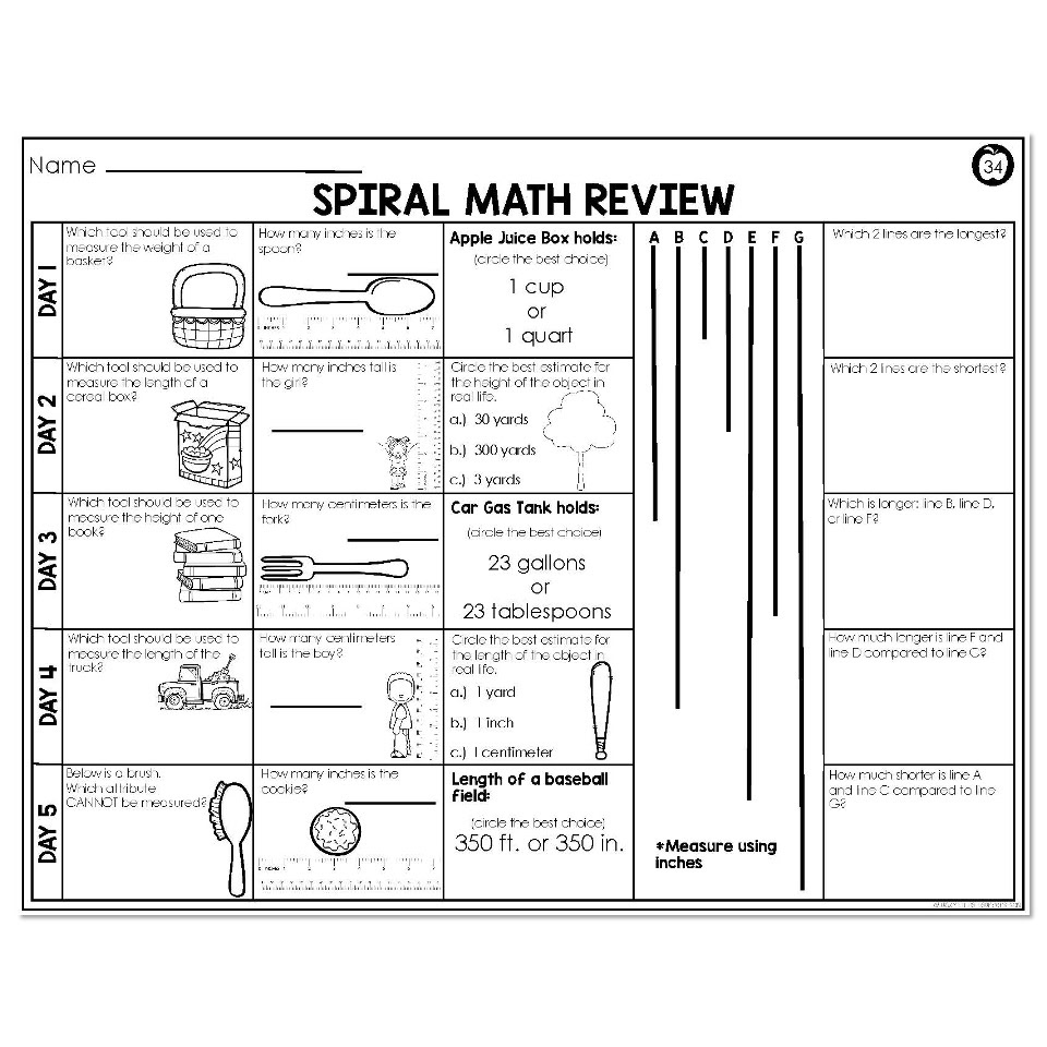 2nd Grade Spiral Math - Week 34 - Above - Lucky Little Learners
