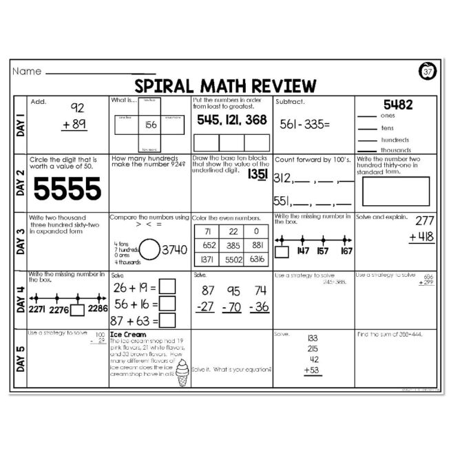 2nd Grade Spiral Math - Week 37 - Above - Lucky Little Learners