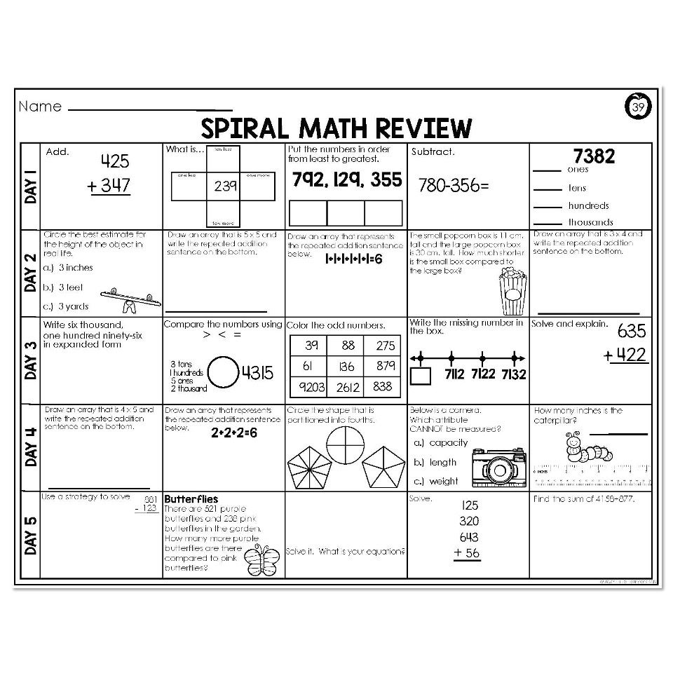 2nd Grade Spiral Math - Week 39 - Above - Lucky Little Learners