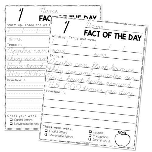 Fun Facts Cursive Handwriting Practice - 1 - Lucky Little Learners