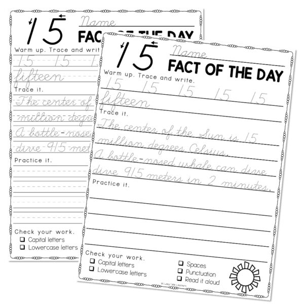Fun Facts Cursive Handwriting Practice - 15 - Lucky Little Learners