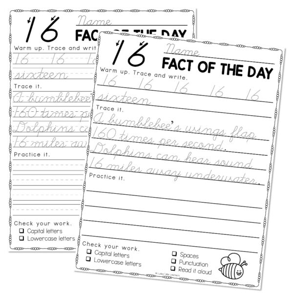 Fun Facts Cursive Handwriting Practice - 16 - Lucky Little Learners