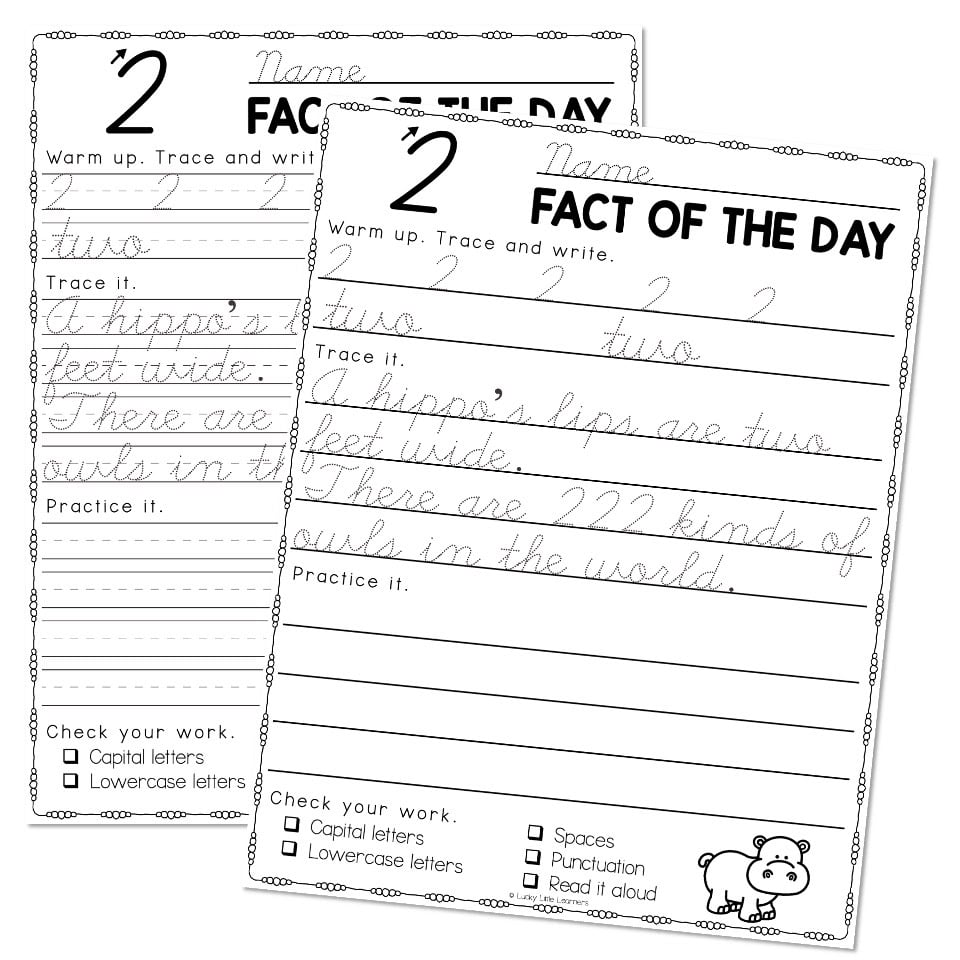 Fun Word Cursive Fun Facts Cursive Handwriting Practice - 2 - Lucky Little Learners