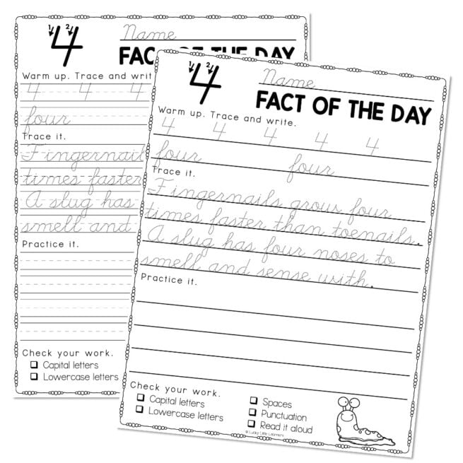 Fun Facts Cursive Handwriting Practice - 4 - Lucky Little Learners