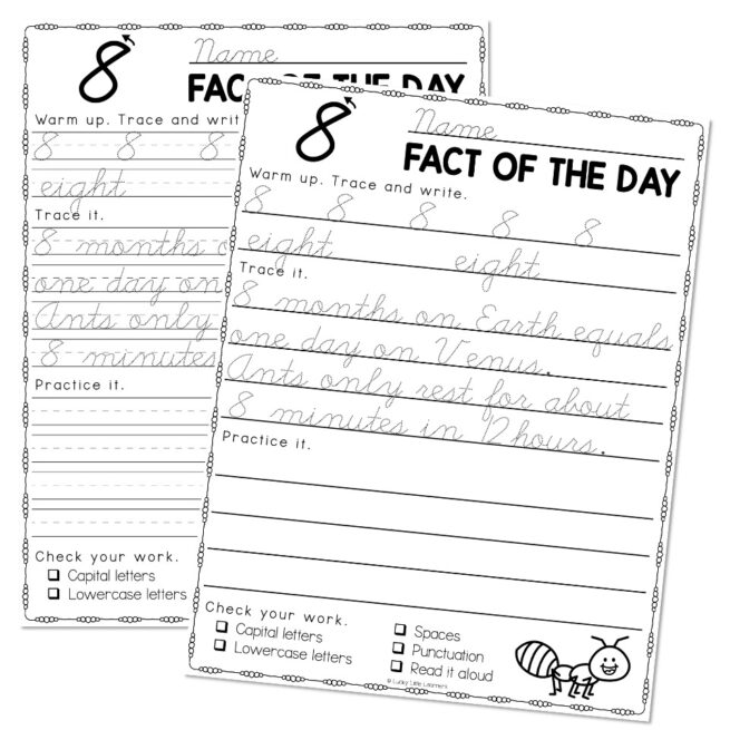 Fun Facts Cursive Handwriting Practice - 8 - Lucky Little Learners