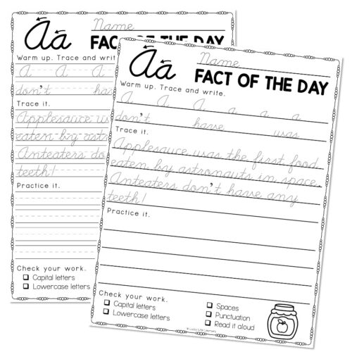 Fun Facts Cursive Handwriting Practice - A - Lucky Little Learners