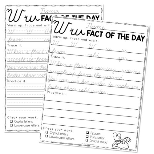 Fun Facts Cursive Handwriting Practice - W - Lucky Little Learners