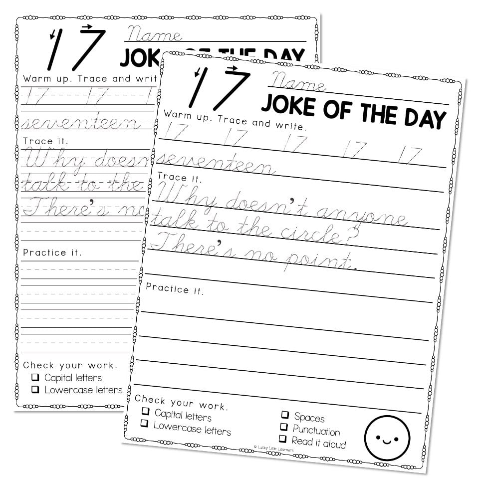 Jokes Cursive Handwriting Practice - 17 - Lucky Little Learners