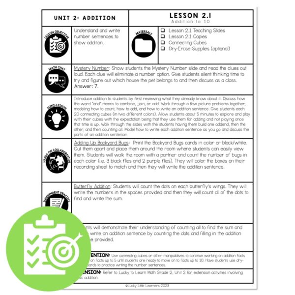 Lucky to Learn Math - 1st Grade - Lesson 2.1 - Addition to 10 - Lesson ...