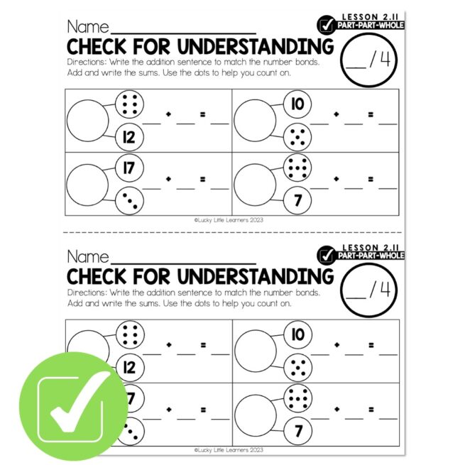 Lucky to Learn Math - 1st Grade - Lesson 2.11 - Part Part Whole - Check ...